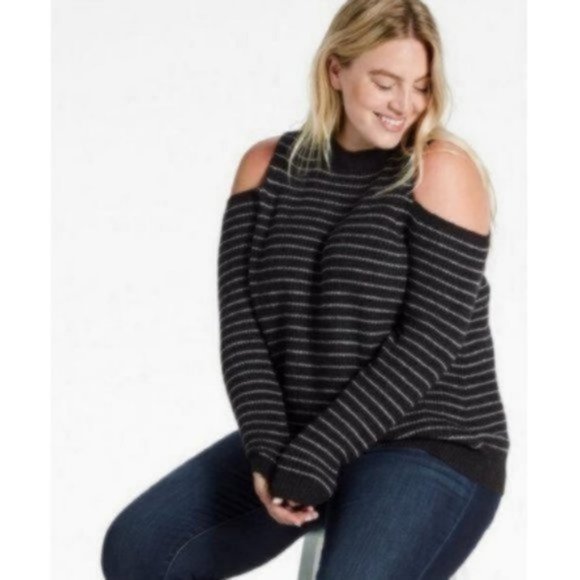 Lucky Brand Cold Shoulder Striped Wool Pullover 3X - Picture 2 of 7